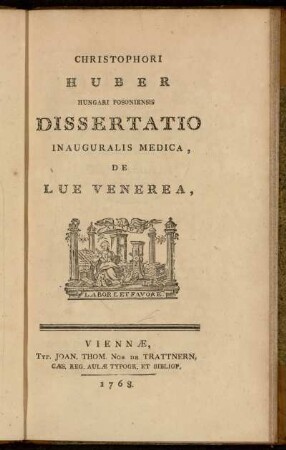 Christophori Huber Hungari Posoniensis Dissertatio Inauguralis Medica, De Lue Venerea