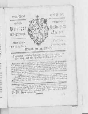 43tes Stück., Ausgabe vom 24. Oktober 1781