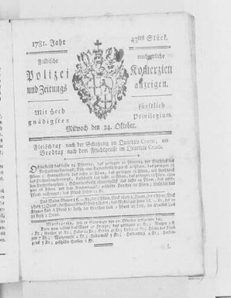 43tes Stück., Ausgabe vom 24. Oktober 1781