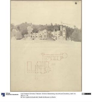 Potsdam. Schloss Babelsberg. Ansicht und Grundriss
