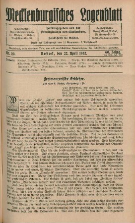 Nr. 10. Rostock, den 22. April 1932. 60. Jahrg.
