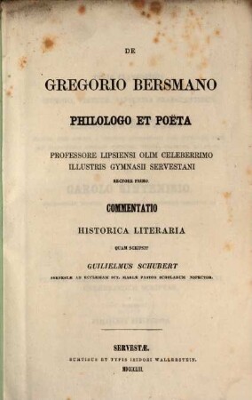 De Gregorio Bersmano Philologo et Poeta