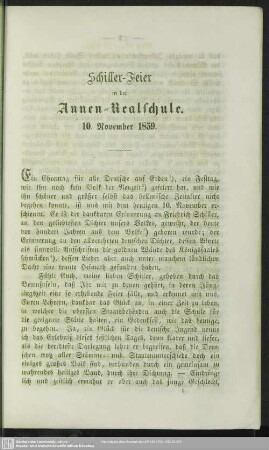 Rede zur Schiller-Feier in der Annen-Realschule am 10. November 1859