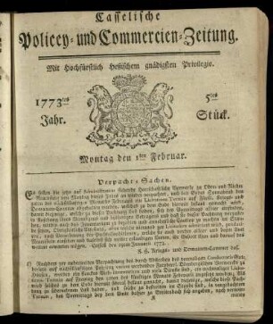 5tes Stueck, Montag den 1ten Februar 1773