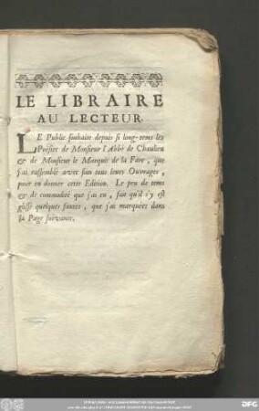 Le Libraire Au Lecteur.