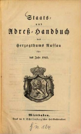 Staats- und Adreß-Handbuch des Herzogthums Nassau. 1845