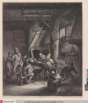 [Sich über einem Tisch prügelnde Bauern; Peasants about to brawl at a table]
