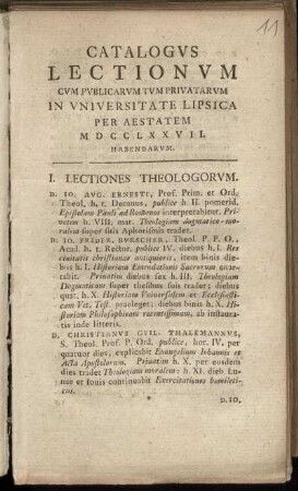 1777: Catalogus Lectionum Et Publicarum Et Privatorum In Universitate Lipsiensi ... Habendarum