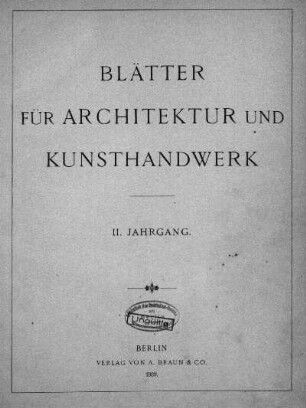 2.1889: Blätter für Architektur und Kunsthandwerk