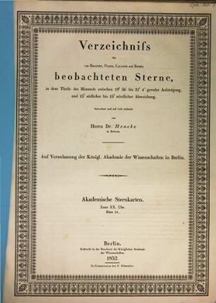 Verzeichniss der von Bradley, Piazzi, Lalande und Bessel beobachteten Sterne, 21. 1852
