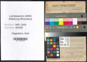 Entnazifizierung Karl Hagedorn , geb. 19.09.1908 (Verwaltungsangestellter)