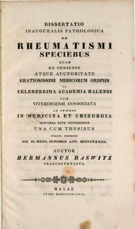 Diss. inaug. patholog. de rheumatismi speciebus