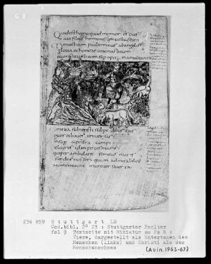 Der Stuttgarter Bibelpsalter — Die Herrschaft Christi und der Menschen über die Natur, Folio 9verso