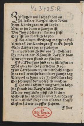 ZV singen will ichs fahen an || Zu lob der Kayserlichen Kron ||