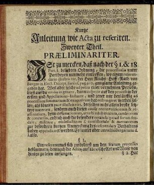 Kurze Anleitung wie Acta zu referiren. Zweyter Theil.