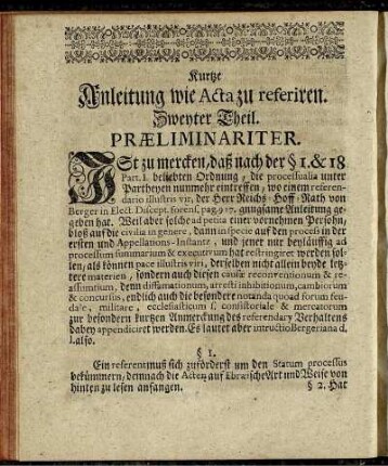 Kurze Anleitung wie Acta zu referiren. Zweyter Theil.