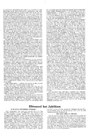 Elbtunnel hat Jubiläum