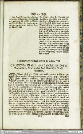 Hannoverisches Schreiben vom 21. Xbris. 1703