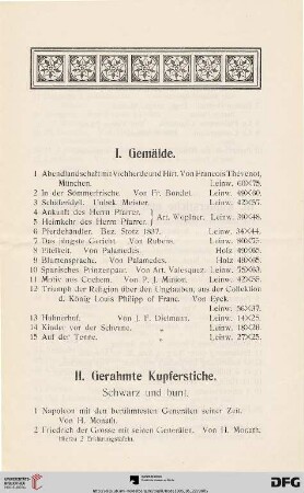 I. Gemälde (Nr. 1-15)
