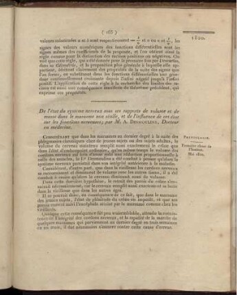 De l'état du systéme nervoux sous ses rapports de volume et de masse dans le marasme non sénile, et de l'influence de cet état sur les fonctions nerveuses