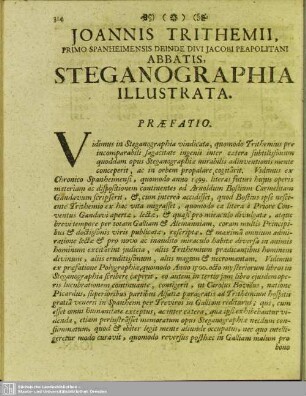 Joannis Trithemii, Primo Spanheimensis Deinde Divi Jacobi Peapolitani Abbatis, Steganographia Illustrata