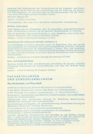 Fachabteilungen und Sondersammlungen