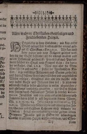 Allen wahren Christlichen Gottseeligen und Friedliebenden Hertzen.