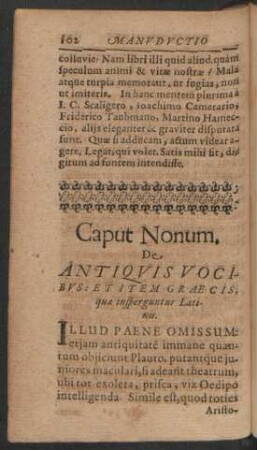 Caput Nonum. De Antiquis Vocibus: Et Item Graecis, quae insperguntur Latinis.