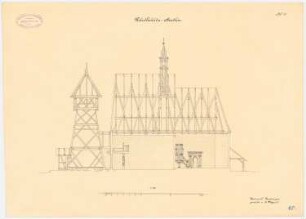 Holzkirche, Mikultschütz: Längsschnitt 1:100 (aus: Die Holzkirchen und Holztürme der preußischen Ostprovinzen)