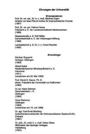 Ehrungen der Universität