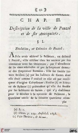 Chap. III: Description de la ville de Pouzol et de ses antiquités