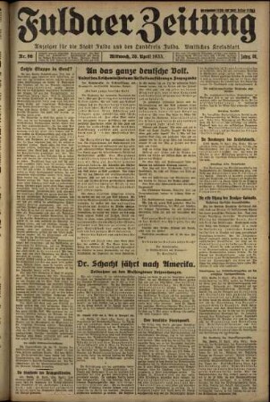Erste Ausgabe vom Mittwoch, den 26. April 1933.