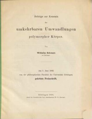 Beiträge zur Kenntnis der umkehrbaren Umwandlungen polymorpher Körper