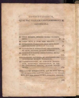 Commentationum, Quae Hac Sylloge Comprehenduntur Conspectus