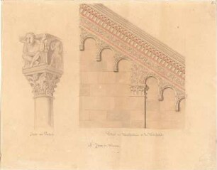 Bürklein, Eduard; Verona (Italien); S. Zeno - Säule am Portal (Perspektive); Vorderfassade - Hauptgesims (Detail)