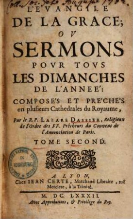 L' evangile de la grace; ou sermons pour tous les dimanches de l'année, 2