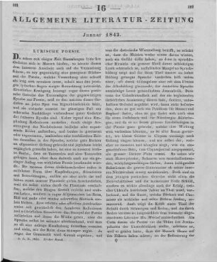 Lyrische Poesie Rezensiert werden: 1. Pfizer, G.: Gedichte. Stuttgart: Neff 1831 2. Pfizer, G.: Gedichte. Neue Sammlung. Stuttgart: Neff 1835