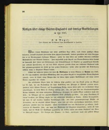 Notizen über einige Gärten Englands und dortige Ausstellungen im Juli 1847.