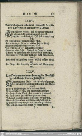 LXXIV. Das Podagram bekommt niemahls bey seinen Candidaten den rechten Namen