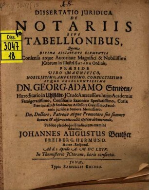 Dissertatio iuridica de notariis sive tabellionibus