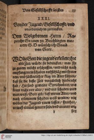 Von der Jugend, Gesellschaft und unordenlichem zutrincken