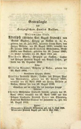 Staats- und Adreß-Handbuch des Herzogthums Nassau. 1854