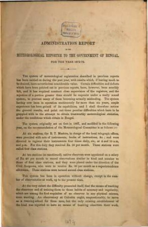 Administration Report of the Meteorological Reporter ... for the year, 1872/73