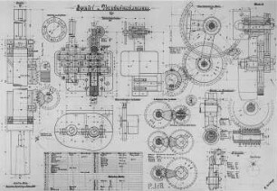 Spindel-Vorschubmechanismus, Schema : Technikgeschichte | Maschinenbau | Werkzeuge und Werkzeugmaschinen | Hobelmaschinen, Drehbänke; Revolver Drehbänke; Automaten, Schleifmaschinen