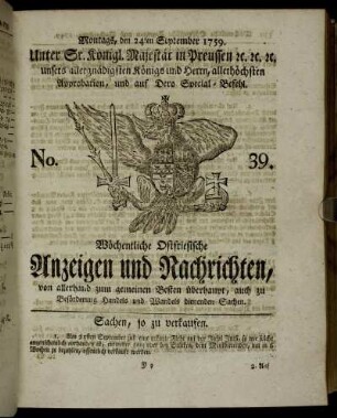 No. 39. Montags, den 24ten September 1759.