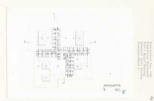 Krankenhaus Heerstraße, Berlin (Diplomarbeit bei Peter Poelzig): Grundriss Normalgeschoss, Bettenhaus und Dachaufsicht Flachtrakt 1:200