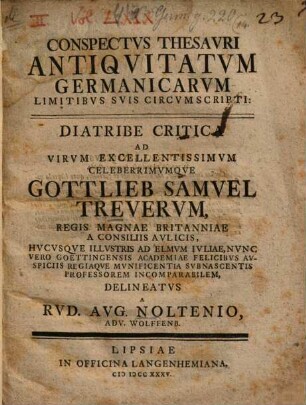 Conspectus thesauri antiquitatum germanicarum limitibus suis circumscripti
