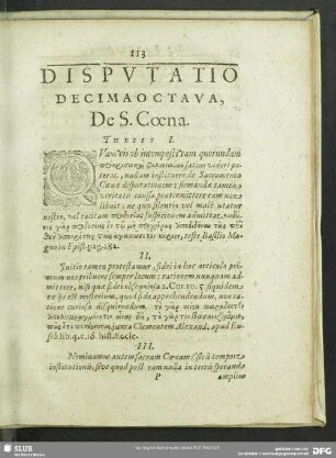 Disputatio Decimaoctava, De S. Coena