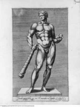 Antiquarum statuarum urbis Romae, quae in publicis privatisque locis visuntur, icones. Romae. Ex typis Laurentii Vaccarii... MDLXXXIIII., Tafel [29]: Hercules egregie factus aere, et inauratus, in Capitolio (nach der Antike)