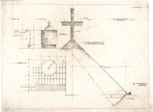 Gsaenger, Gustav; München - Allach; Ev. Kirche, Anbau Gemeindesaal - Taufstein (Grundriss, Ansicht, Schnitt, Ansicht m. Schnitt)